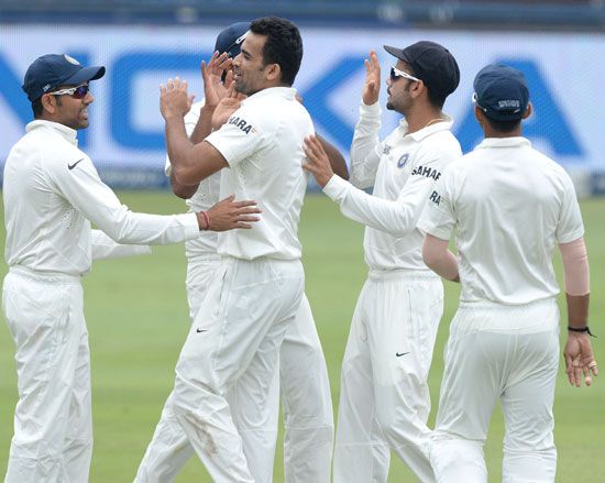 Zaheer Khan celebrates after picking upa wicket