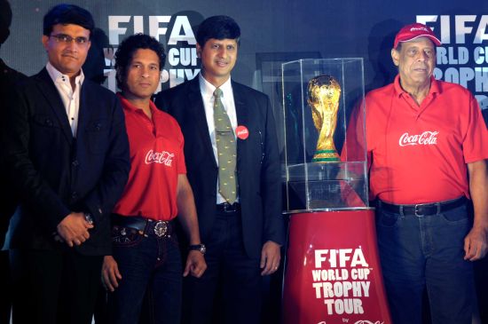 Sachin Tendulkar, Sourav Ganguly and former Brazil captain Carlos Alberto Torres