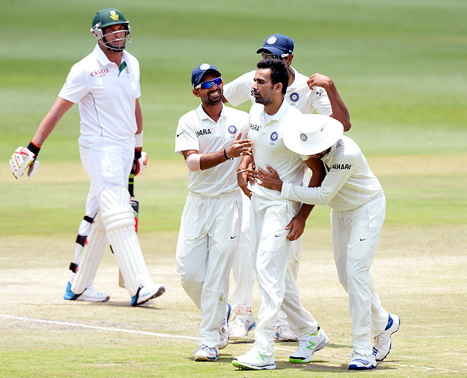 Zaheer Khan of India celebrates his 300th Test wicket after dismissing Jacques Kallis on Sunday