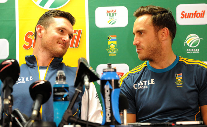 Graeme Smith and Faf du Plessis of South Africa