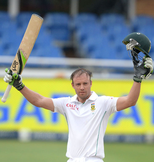 AB de Villiers of South Africa celebrates his century
