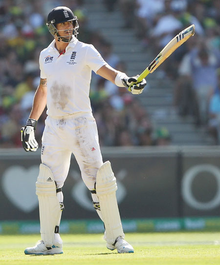Kevin Pietersen of England celebrates his half century