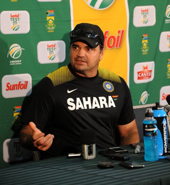 Bowling coach Joe Dawes of India speaks to the media during a press conference