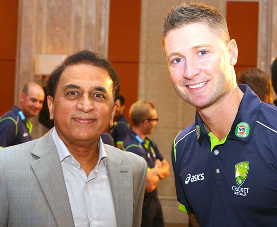 Sunil Gavaskar with Australia captain Michael Clarke