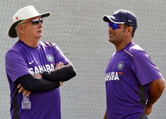 India captain Mahendra Singh Dhoni with coach Duncan Fletcher