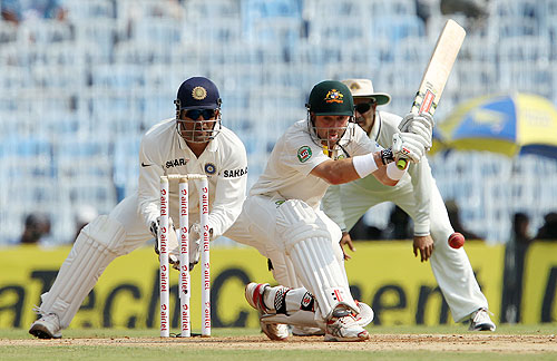 Ed Cowan of Australia plays a sweep on Day 1 of the 1st Test against India at the MA Chidambaram Stadium in Chennai on Friday