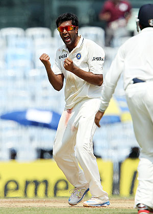 Ravichandran Ashwin of India celebrates the wicket of Matthew Wade of Australia on Friday