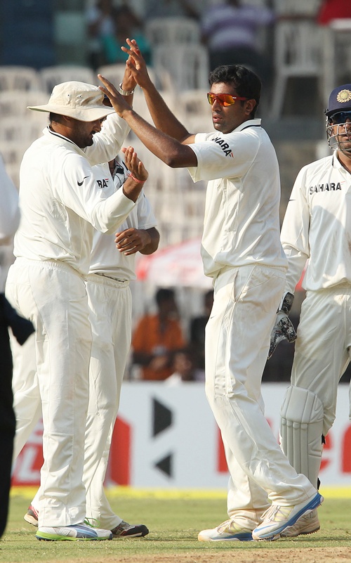 Ravichandran Ashwin of India celebrates the wicket of Moises Henriques
