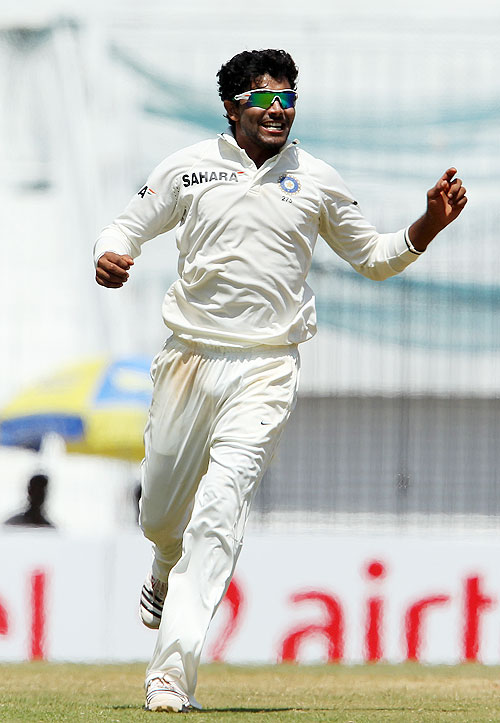 Ravindra Jadeja celebrates the wicket of Phillip Hughes