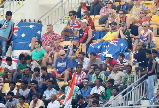 Subdued Australian fans watch at the MA Chidambaram stadium on Tuesday.