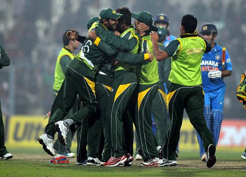 Pakistan team celebrate after winning the match