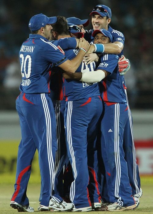 England players celebrate after winning the ODI