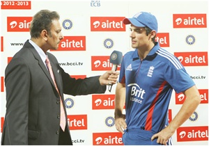 England captain Alastair Cook and Ravi Shastri at the presentation ceremony