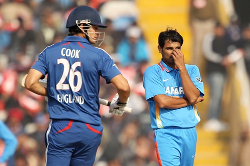 Shami Ahmed reacts after bowling to Alastair Cook
