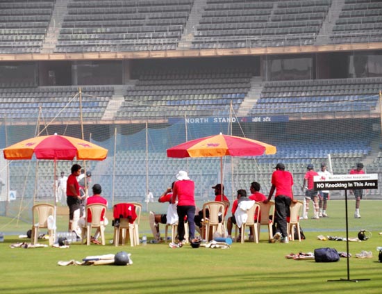 The Mumbai team in the nets at the Wankhede stadium