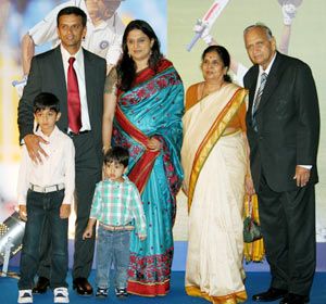File picture of Rahul Dravid with his wife, children and parents