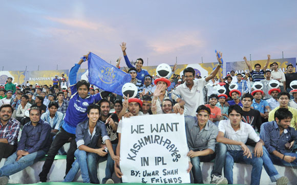 Fans root for Jammu and Kashmir players during an IPL match in Dharamsala in April this year