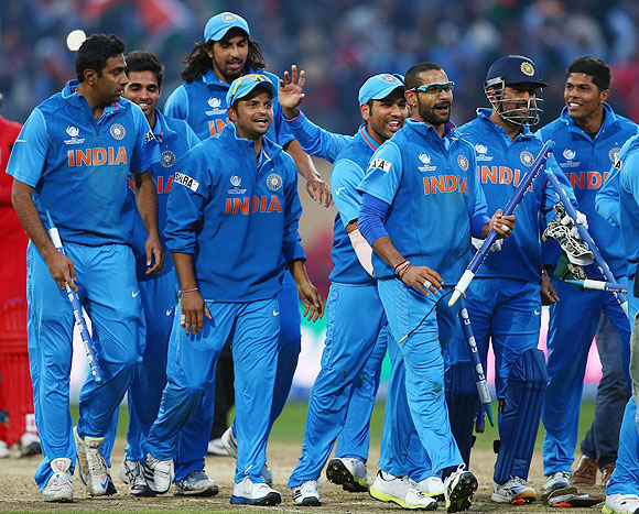 The India team celebrates a win