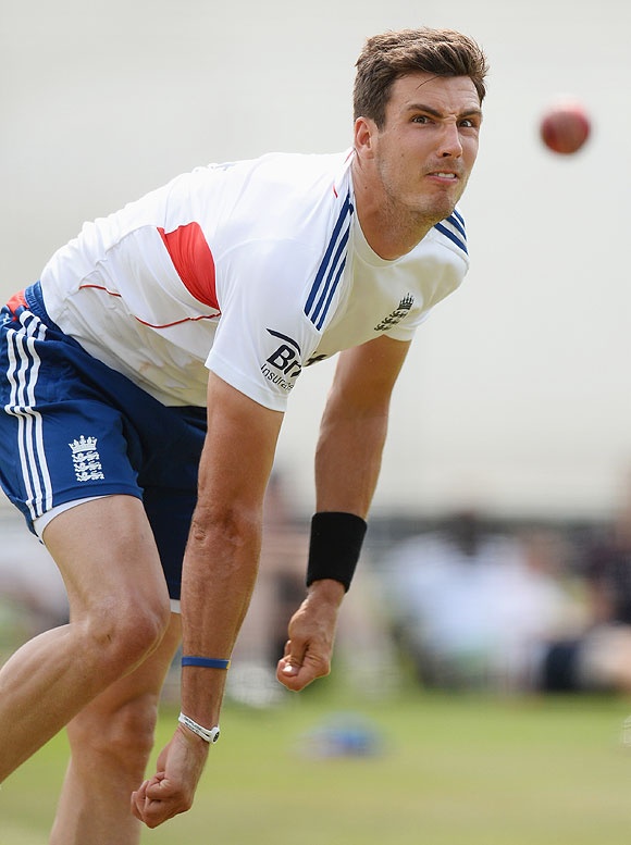 Steven Finn of England bowls in the nets at Lord's on Thursday