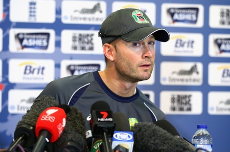 Michael Clarke speaks to the media during an Australia's media session at Lord's on Wednesday