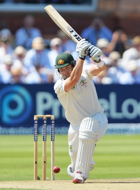 Shane Watson drives on Day 2 of the second Test