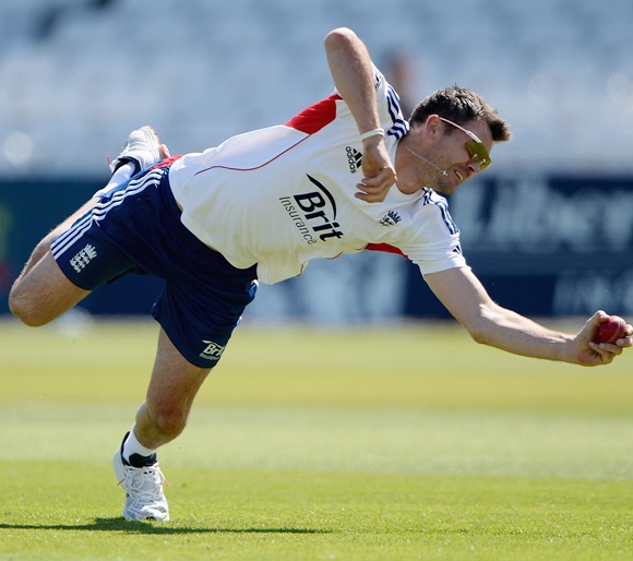 James Anderson of England takes part in a fielding drill