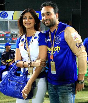 Rajasthan Royals' owner Raj Kundra with wife Shilpa Shetty