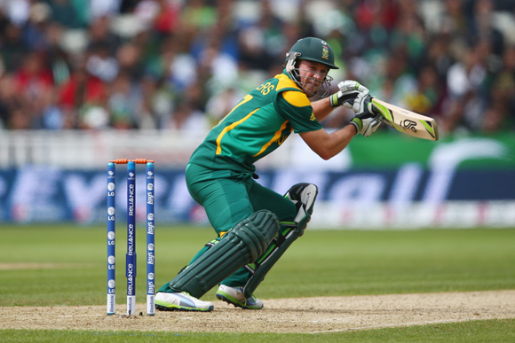 AB de Villiers of South Africa stears a shot fine during the ICC Champions Trophy Group B match against Pakistan