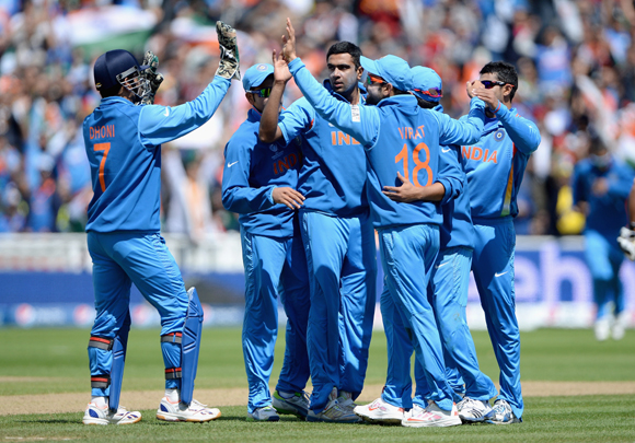 Ravichandran Ashwin of India celebrates with teammates