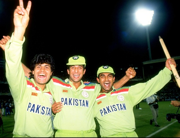 From left: Mahmood Fazal, Wasim Akram and Aamir Sohail of Pakistan
