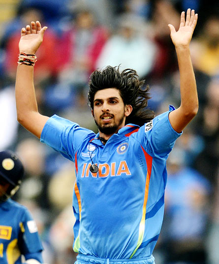 Ishant Sharma celebrates after taking the wicket of Kumar Sangakkara