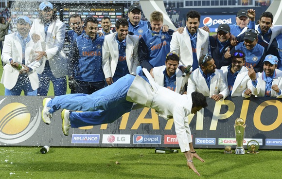 India's Virat Kohli dances after his team won the ICC Champions Trophy final