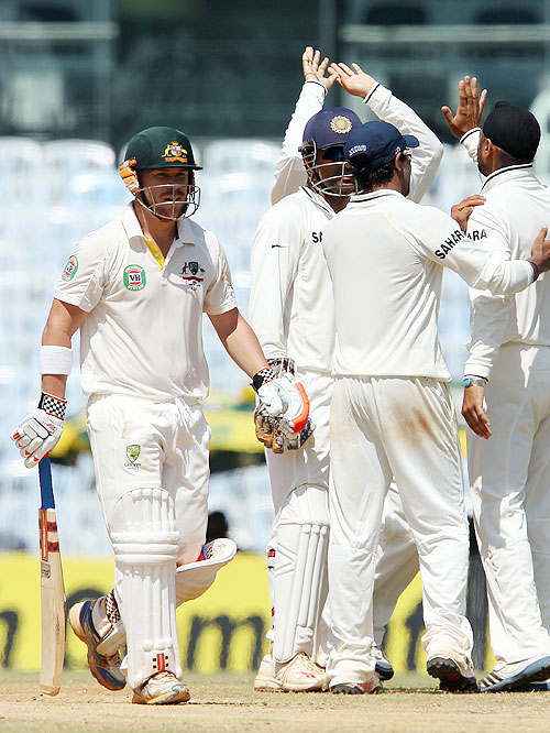 David Warner walks off the field after his dismissal in the first Test
