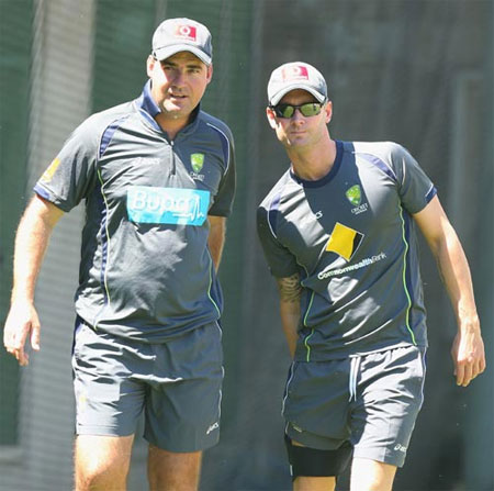 Australia coach Mickey Arthur with captain Michael Clarke