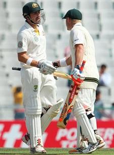 Ed Cowan and David Warner during their recod partnership