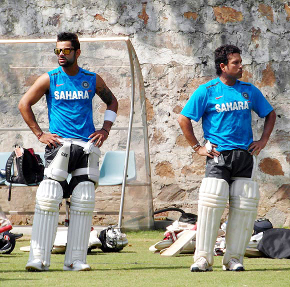 Virat Kohli and Sachin Tendulkar in the nets