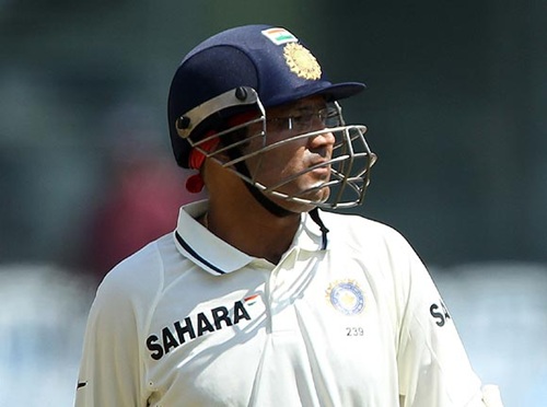 Sehwag in spectacles during the first Test against Australia
