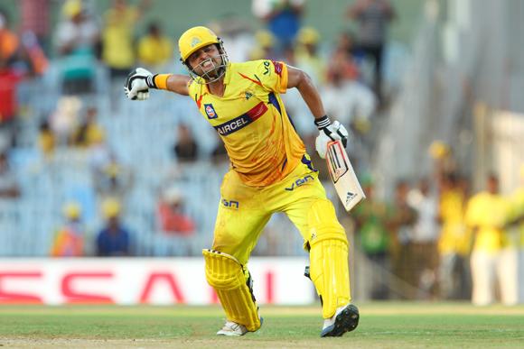 Suresh Raina celebrates his century