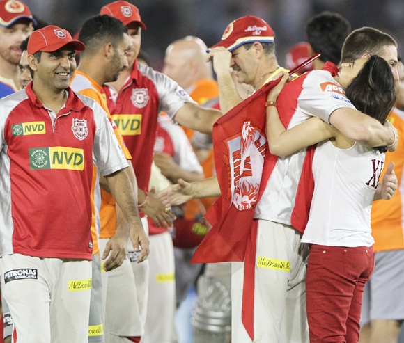 Preity Zinta hugs players of her victorious team