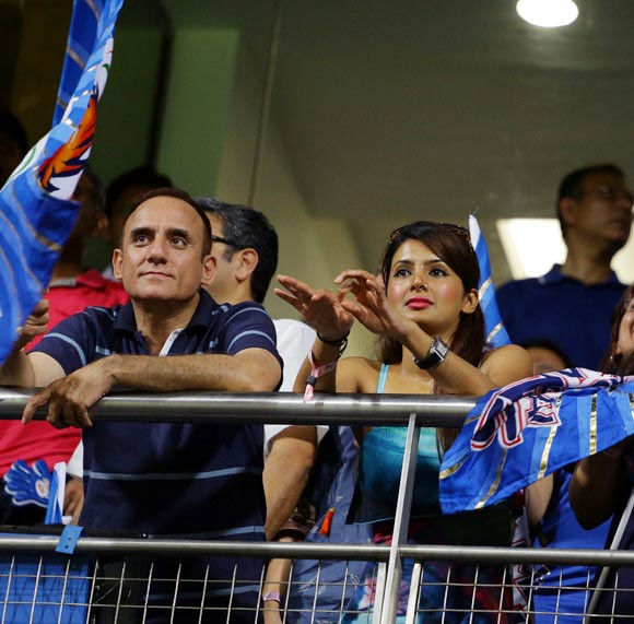 Actor Geeta Basra watches the match on Monday
