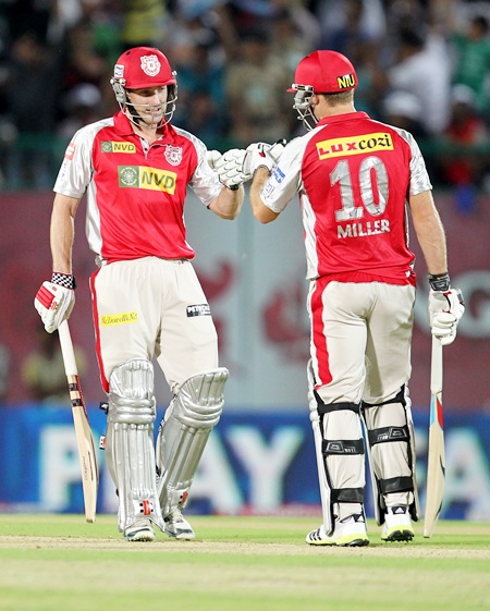 Shaun Marsh (left) and David Miller compiment each other