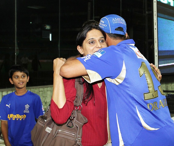 Rahul Dravid hugs his wife