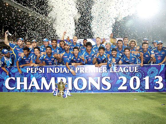 Mumbai Indians celebrate winning the IPL