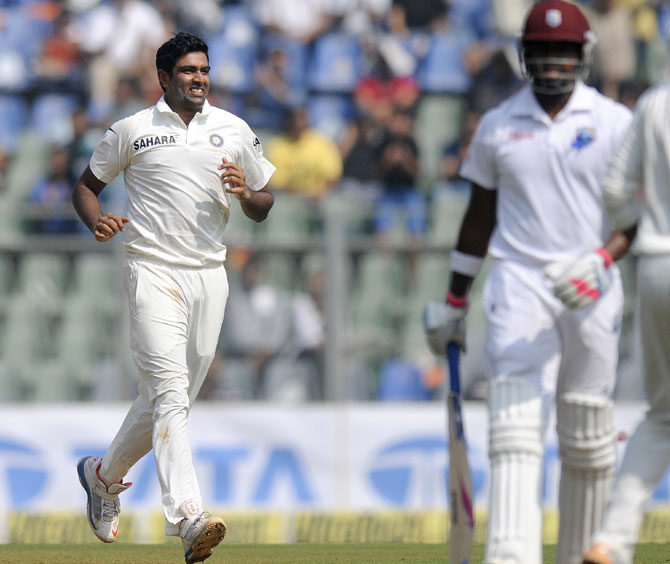 R Ashwin celebrates the wicket of Bravo