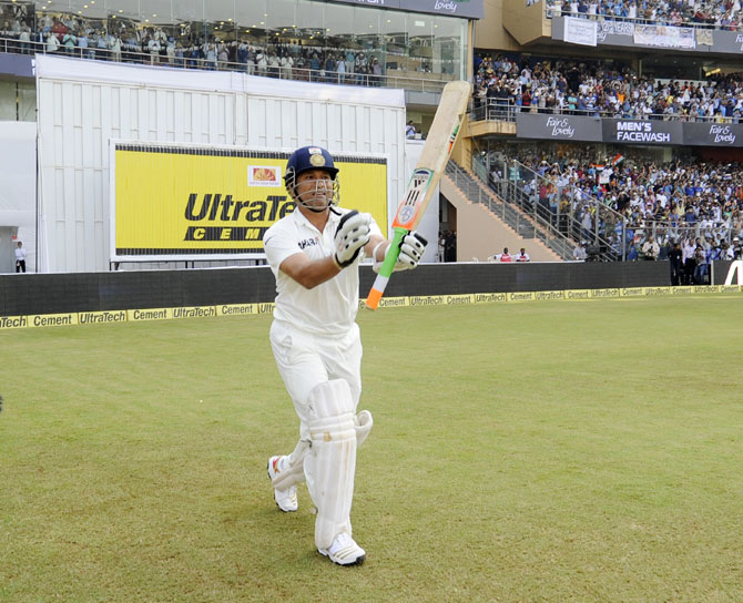 Sachin Tendulkar of India walks to bat 
