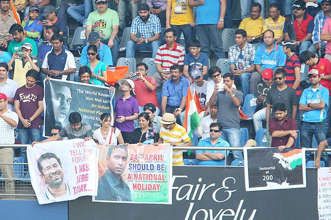 Spectators cheer for Tendulkar at the Wankhede on Friday