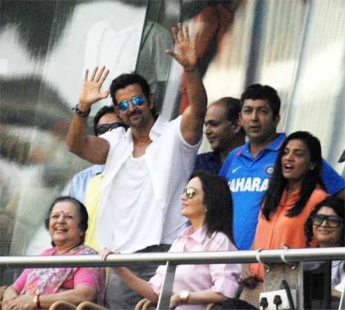 Hrithik Roshan in the VIP stands at the Wankhede on Friday
