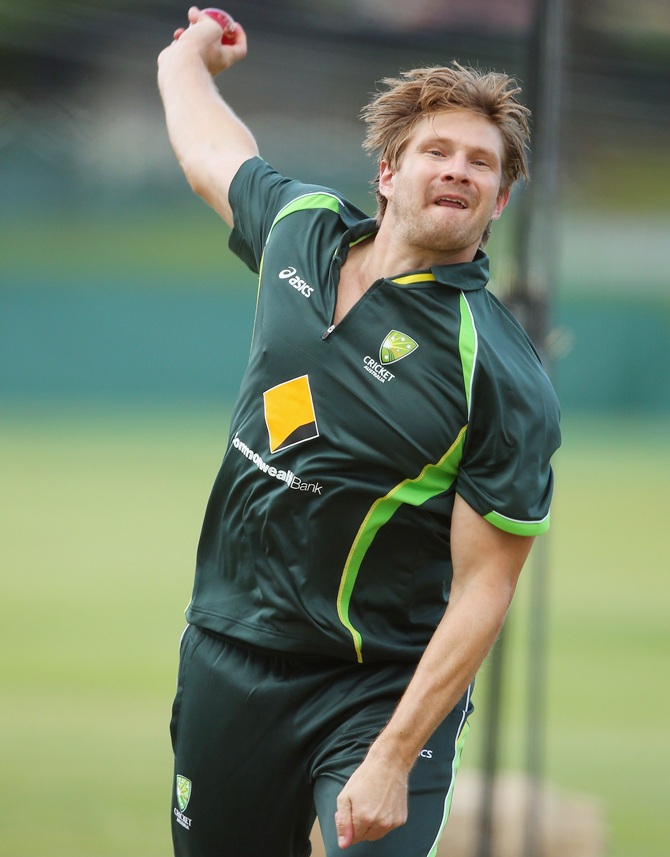 Shane Watson bowls during an Australian nets session