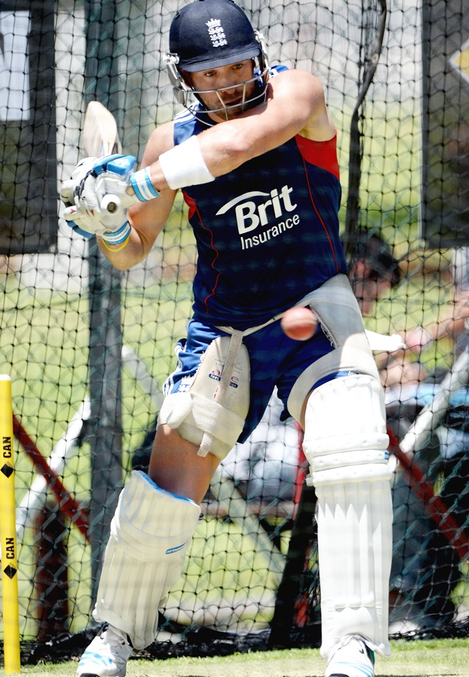 Matt Prior of England bats during an England nets session