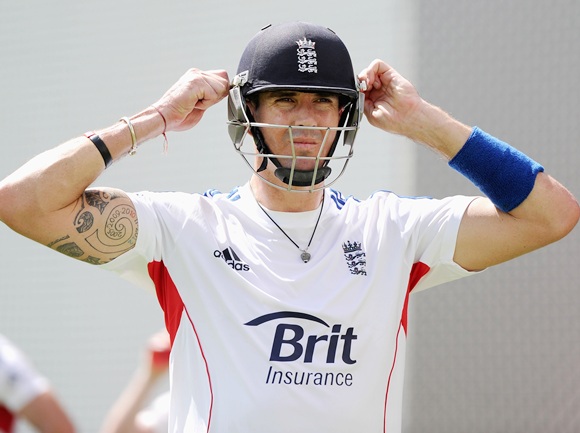 Kevin Pietersen waits to bat during an England nets session